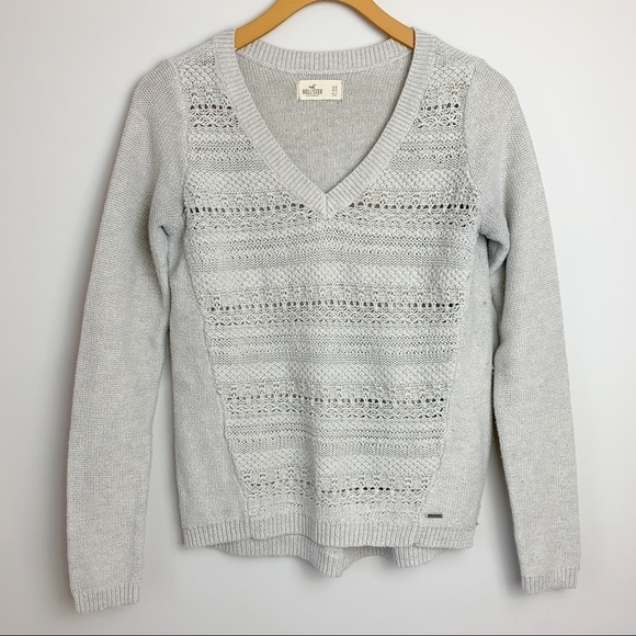 Hollister Gray Knit V Neck Sweater - Picture 1 of 6